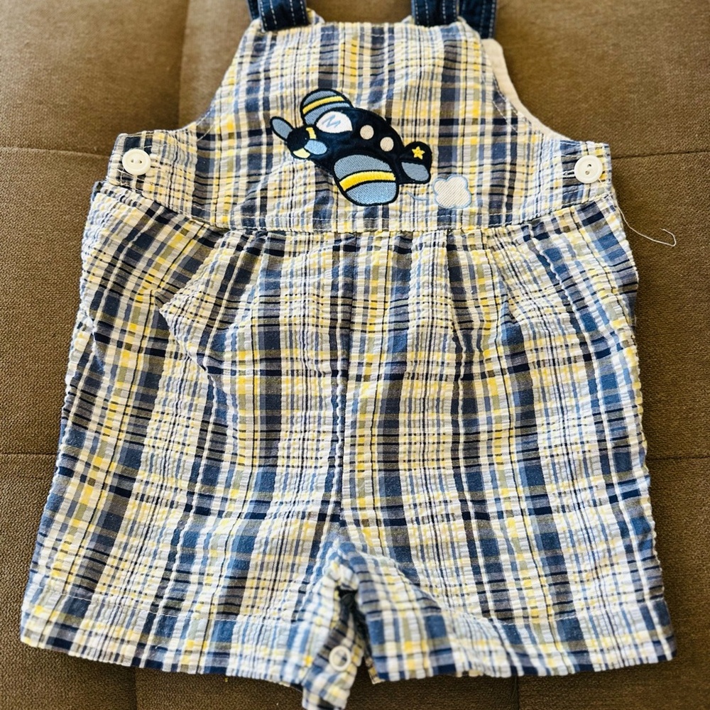 Boys 18 month Plaid Kids Overalls with Airplane Design